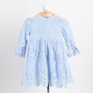 NNJXD Girls Lace Party Dress Sz 18-24 mos 100cm Blue Embroidered Long Sleeve